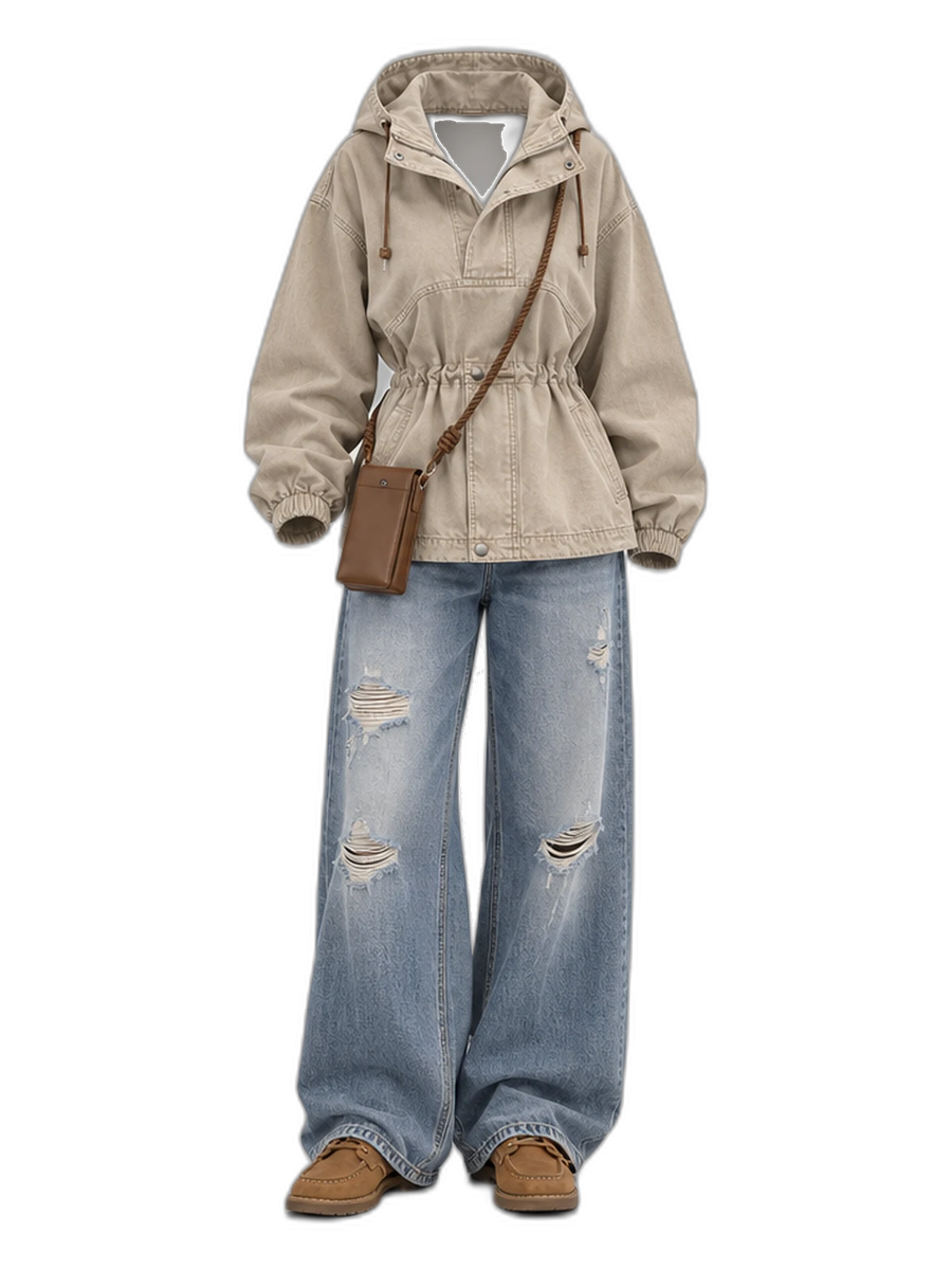 Beige Denim Blue Jeans Leather Brown