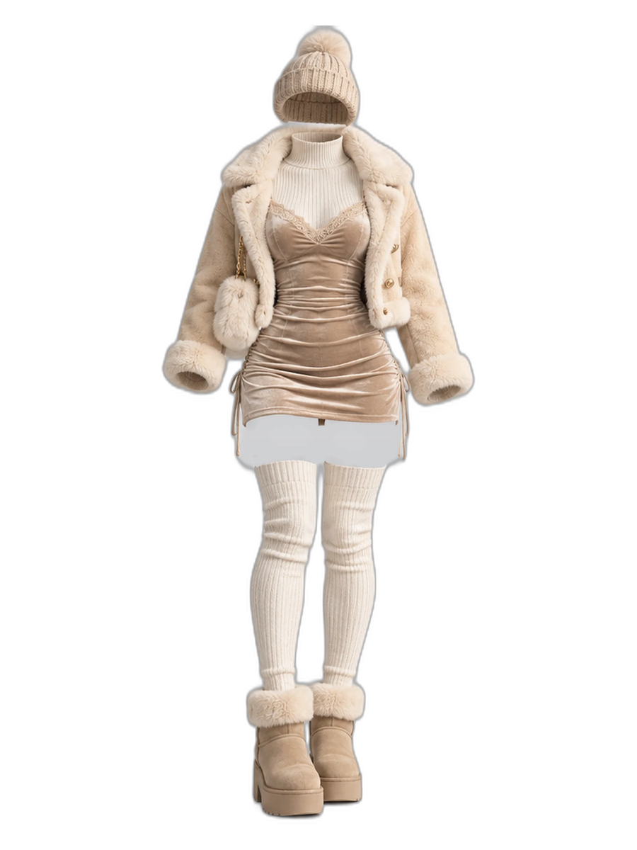 Beige Camisole Mini Dress Knit Gold